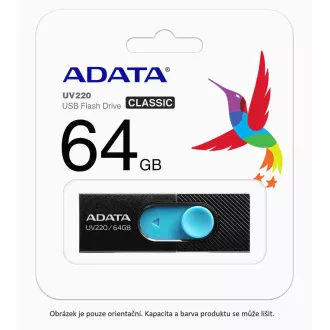 ADATA Flash Disk 32GB UV220, USB 2.0 Dash Drive, černá/modrá ADATA Flash Disk 32GB UV220, USB 2.0 Dash Drive, černá/modrá