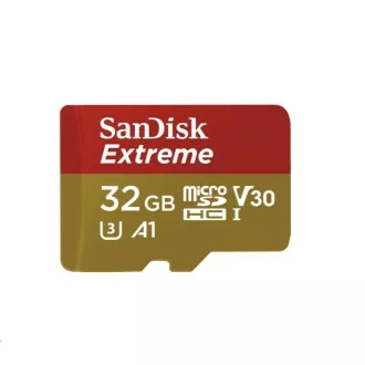 SanDisk MicroSDHC karta 32GB Extreme (100MB/s, Class 10 UHS-I V30, pro akční kamery) + adaptér