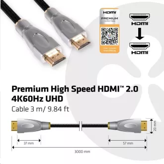 Club3D Kabel Certifikovaný HDMI Premium High Speed, HDMI 2.0 4K60Hz UHD, 3m