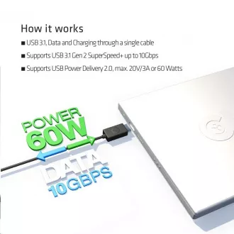 Club3D Kabel USB 3.1 typ C na USB 3.1 typ A, 10Gbps Power Delivery 60W (M/M), 1m
