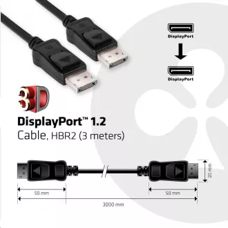 Club3D Kabel certifikovaný DisplayPort 1.2, 4K60Hz UHD (M/M), 3m, 30 AWG