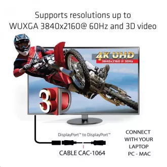 Club3D Kabel certifikovaný DisplayPort 1.2, 4K60Hz UHD (M/M), 3m, 30 AWG
