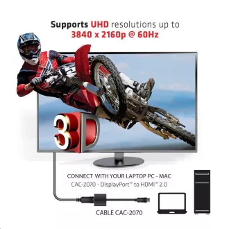 Club3D Adaptér aktivní DisplayPort 1.2 na HDMI 2.0 4K60Hz UHD, 20cm