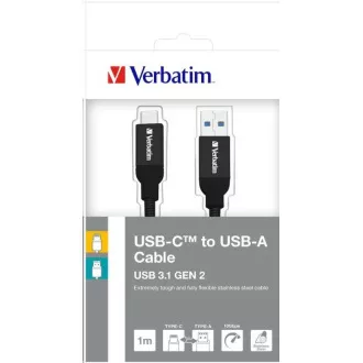 VERBATIM kabel USB 3.1 Type-C to USB-A Stainless Steel Cable 100cm GEN2 (Black)