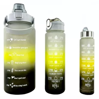 Motivační sportovní láhev 3v1, 2000 ml + 900 ml + 300 ml, Černá