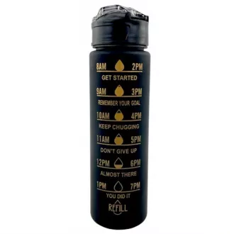 Motivační sportovní láhev 3v1, 2000 ml + 900 ml + 300 ml, Černá