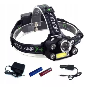Čelovka CREE 1 x XM-L T6 + 4 x silný Q5 bílý + 1 x silný COB + ZOOM pásek