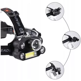 Čelovka CREE 1 x XM-L T6 + 4 x silný Q5 bílý + 1 x silný COB + ZOOM pásek