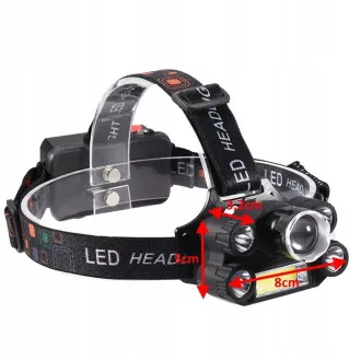 Čelovka CREE 1 x XM-L T6 + 4 x silný Q5 bílý + 1 x silný COB + ZOOM pásek