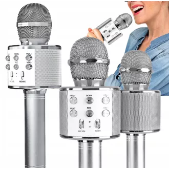Karaoke bluetooth mikrofon s reproduktorem, Stříbrná