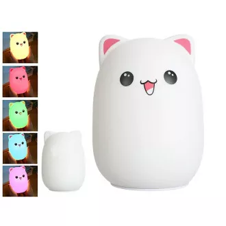 Dětská noční LED lampička KOČKA RGB + USB kabel