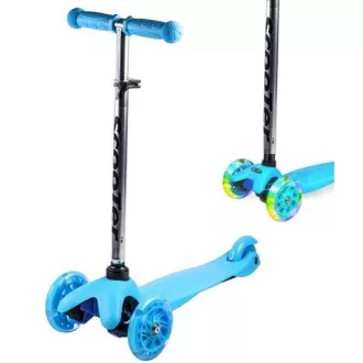 Koloběžka tříkolová MINI SCOOTER se svítícími kolečky, modrá