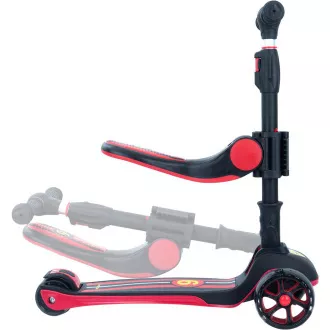 Dětská tříkolová koloběžka Story 2v1 Deluxe se svítícími kolečky mini scooter, černo-červená