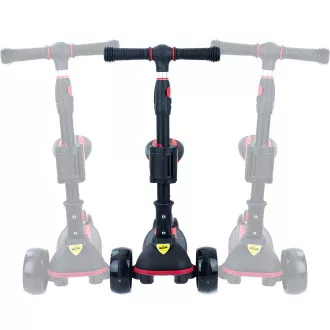 Dětská tříkolová koloběžka Story 2v1 Deluxe se svítícími kolečky mini scooter, černo-červená