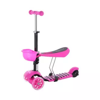 Dětská tříkolová koloběžka MINI SCOOTER 2v1 se svítícími LED koly, růžová