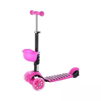 Dětská tříkolová koloběžka MINI SCOOTER 2v1 se svítícími LED koly, růžová