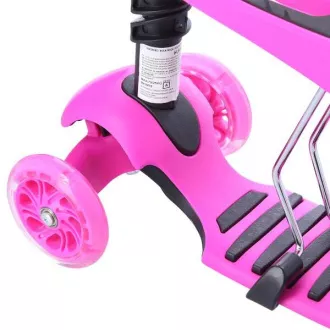 Dětská tříkolová koloběžka MINI SCOOTER 2v1 se svítícími LED koly, růžová