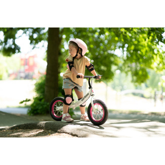 Dětské odrážedlo MOVINO Cariboo ADVENTURE s brzdou, nafukovací kola 12'', bílo-růžové