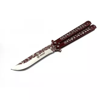 Skládací motýlkový nůž, SKULLS 23 cm