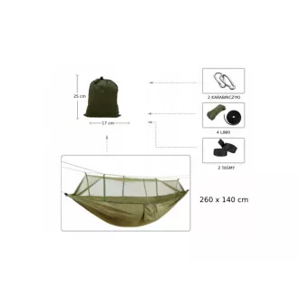 Závěsná kempingová síť 260x140 cm, pro jednu osobu, nosnost až 190 kg, Modrá Závěsná kempingová síť 260x140 cm, pro jednu osobu, nosnost až 190 kg, Modrá