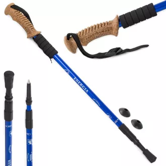 Trekingové hole Nordic Walking s ergonomickou, korkovou rukojetí, 135 cm, 2 ks, Modrá