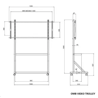 Profesionální vozík/stojan držák na televizory 55-100", pojezdová kolečka s brzdou, OMB VIDEO TROLLEY Profesionální vozík/stojan držák na televizory 55-100", pojezdová kolečka s brzdou, OMB VIDEO TROLLEY