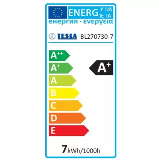 TESLA - LED BL270927-5D, žárovka BULB E27, 9W, 230V, 806lm, 30 000h, 2700K teplá bílá, 200°, st