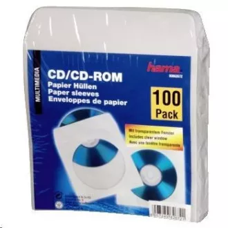 Hama ochranné obaly na CD/DVD, papierové, biele, 100 ks