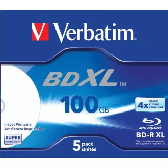 VERBATIM BD-R XL (5-pack)Blu-Ray/Jewel/DL/4x/100GB/ WIDE WHITE INKJET PRINTABLE HARDCOAT SURFACE