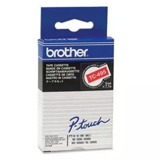 Brother originální páska do tiskárny štítků, Brother, TC-495, bílý tisk/červený podklad, laminovaná, 7.7m, 9mm