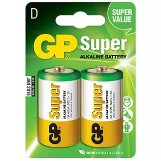 Baterie alkalická, LR20, LR20, 1.5V, GP, blistr, 2-pack, SUPER, velký monočlánek, DOPRODEJ