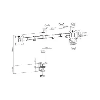 Digitus držák na dva monitory 15-32 ", 2x 8 kg (max.), Černé VESA: 75 x 75, 100 x 100