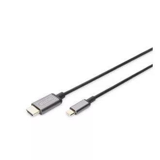 Digitus USB-C - HDMI kabelový adaptér, 1,8 m 4K/30 Hz, černý, kovový kryt
