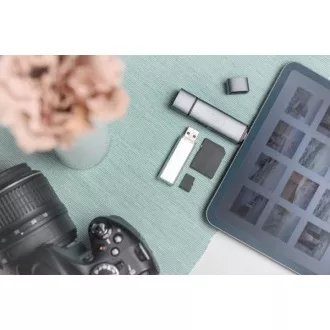 Digitus dvojitá čtečka karet OTG (USB-C + USB 3.0) 1x SD, 1x MicroSD, 1x USB 3.0, šedá