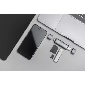 Digitus dvojitá čtečka karet OTG (USB-C + USB 3.0) 1x SD, 1x MicroSD, 1x USB 3.0, šedá