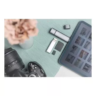 Digitus dvojitá čtečka karet OTG (USB-C + USB 3.0) 1x SD, 1x MicroSD, 1x USB 3.0, šedá