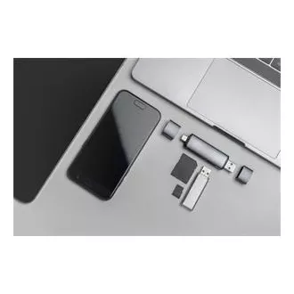 Digitus dvojitá čtečka karet OTG (USB-C + USB 3.0) 1x SD, 1x MicroSD, 1x USB 3.0, šedá
