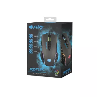 Fury Herní myš Hustler, herní, 6400DPI, USB, optická, drátová, RGB, 7 tlačítek, kabel délka 1,6m, černá