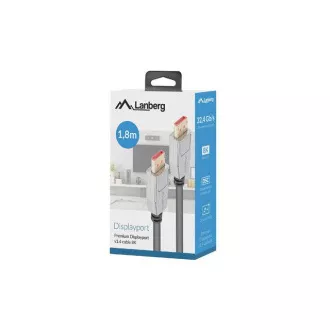 LANBERG připojovací kabel DisplayPort 1.4 M/M, 8K@60Hz, 5K@120Hz, délka 1,8m, černý, se západkou, zlacené konektory