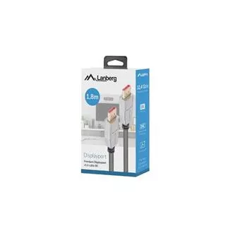 LANBERG připojovací kabel DisplayPort 1.4 M/M, 8K@60Hz, 5K@120Hz, délka 1,8m, černý, se západkou, zlacené konektory