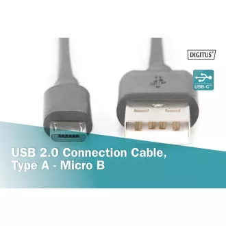 Digitus USB 2.0 kabel USB A samec na USB micro B samec, 2x stíněný, Měď, 1m