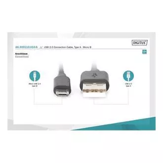 Digitus USB 2.0 kabel USB A samec na USB micro B samec, 2x stíněný, Měď, 1m