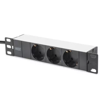 Digitus 1U Hliníkový PDU, 254 mm (10 ") montáž do stojanu 3x bezpečnostní vývod, 16A, 4000W, 250VAC 50/60 Hz