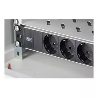 Digitus 1U Hliníkový PDU, 254 mm (10 ") montáž do stojanu 3x bezpečnostní vývod, 16A, 4000W, 250VAC 50/60 Hz