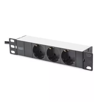 Digitus 1U Hliníkový PDU, 254 mm (10 ") montáž do stojanu 3x bezpečnostní vývod, 16A, 4000W, 250VAC 50/60 Hz