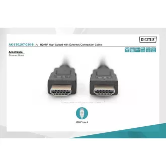 Digitus Připojovací kabel HDMI High Speed, typ A M/M, 3,0 m, Ultra HD 60p, zlatý, bl Digitus Připojovací kabel HDMI High Speed, typ A M/M, 3,0 m, Ultra HD 60p, zlatý, bl