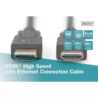 Digitus Připojovací kabel HDMI High Speed, typ A M/M, 3,0 m, Ultra HD 60p, zlatý, bl Digitus Připojovací kabel HDMI High Speed, typ A M/M, 3,0 m, Ultra HD 60p, zlatý, bl