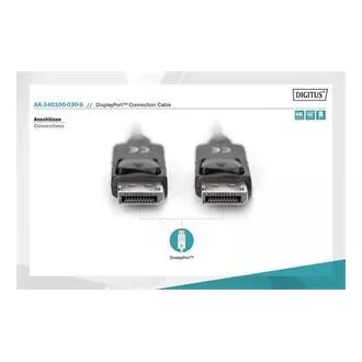 Digitus Připojovací kabel DisplayPort 1.2, DP M/M, 3,0 m, se západkou, Ultra HD 4K, bl
