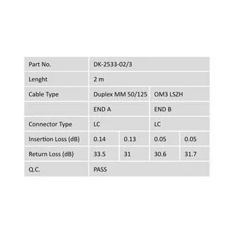 DIGITUS Fiber Optic Patch Cord, LC to LC, Multimode, OM3, 50/125 µ, Duplex Length 2m DIGITUS Fiber Optic Patch Cord, LC to LC, Multimode, OM3, 50/125 µ, Duplex Length 2m