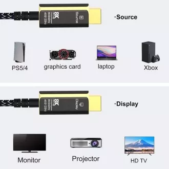 PremiumCord Ultra High Speed HDMI 2.1 optický fiber kabel 8K@60Hz,zlacené 5m